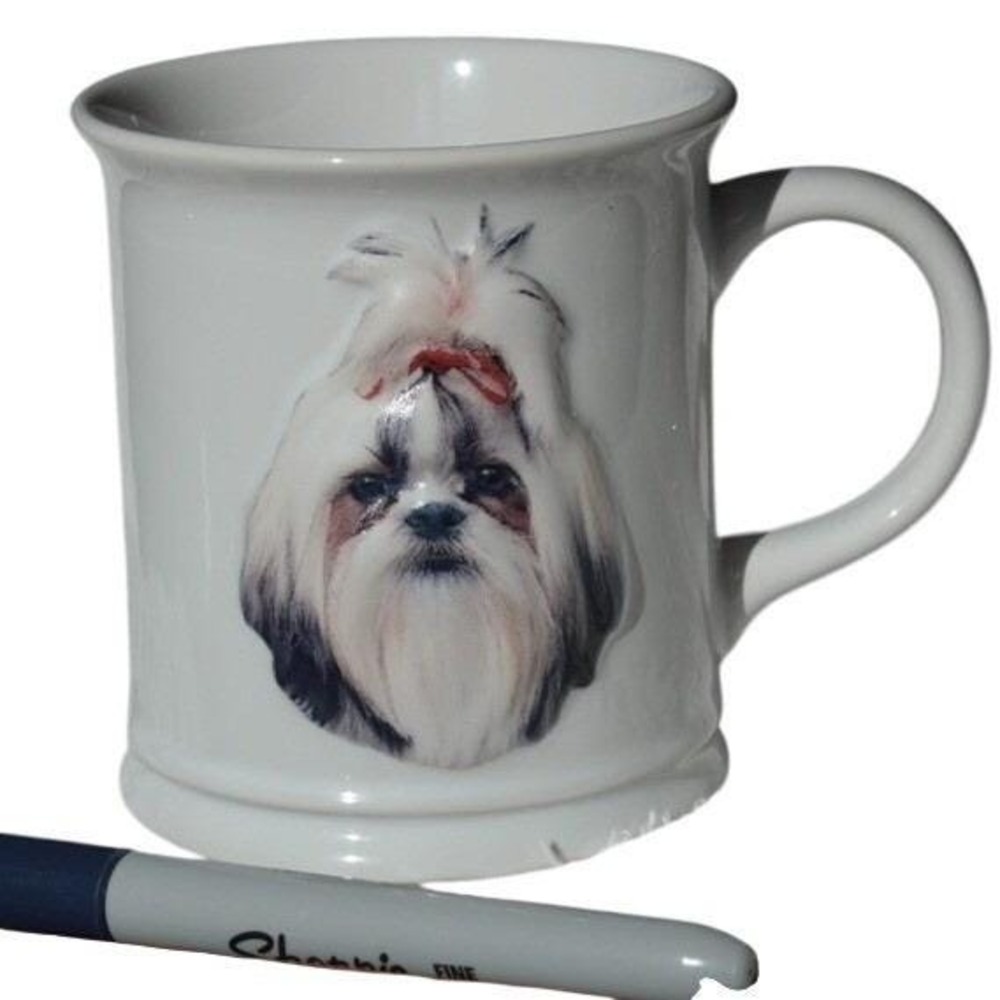 Shih Tzu Dog Face Ceramic Coffee Mug Red Bow
